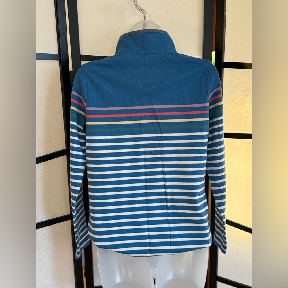 L.L. Bean Striped Henley Style Rugby Shirt. Blue with colored stripes. Size XS - Picture 2 of 7